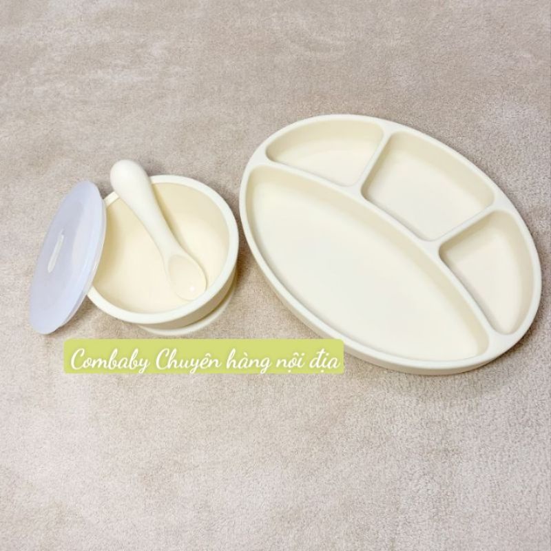 Set ăn dặm 3 món silicone cao cấp Bluemama Hàn Quốc