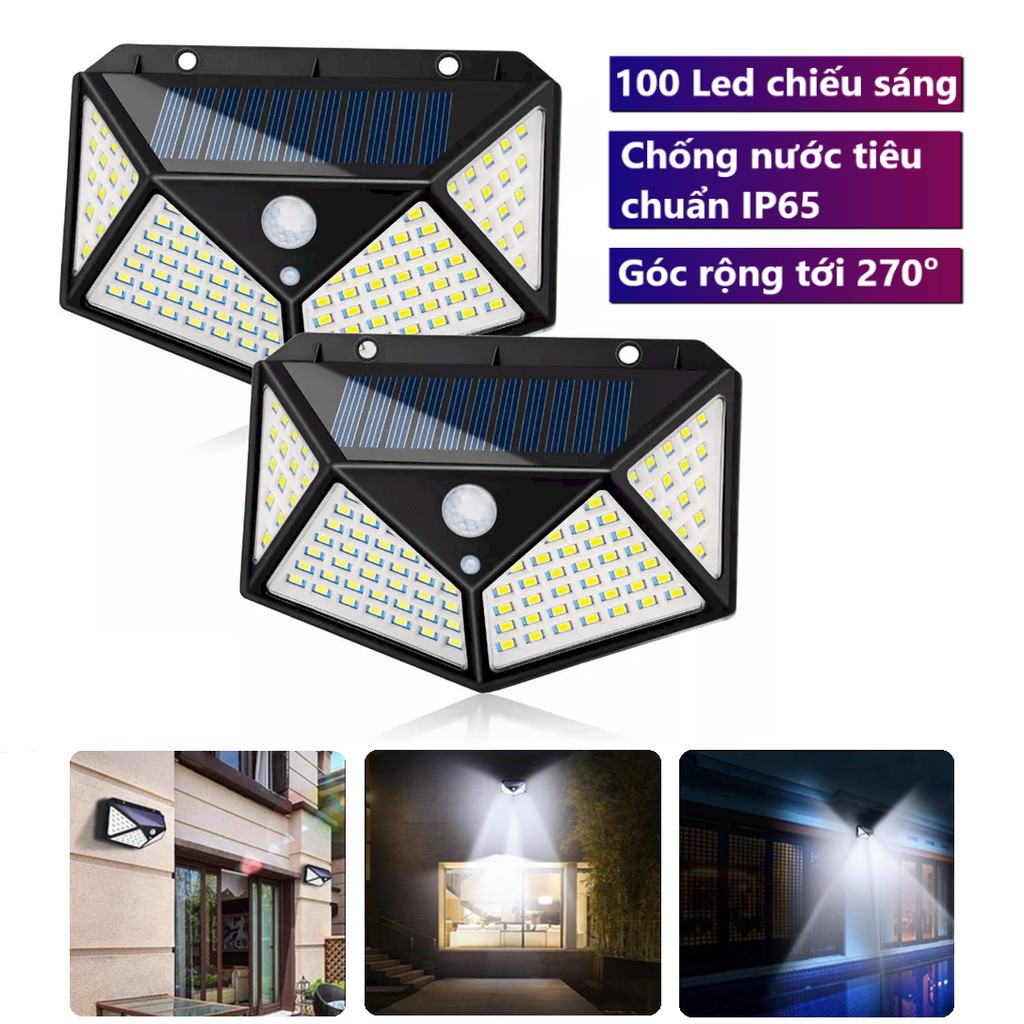 Đèn Năng Lượng Mặt Trời Solar 100LED Đèn Cảm Biến Siêu Sáng, Chống Nước Tuyệt Đối