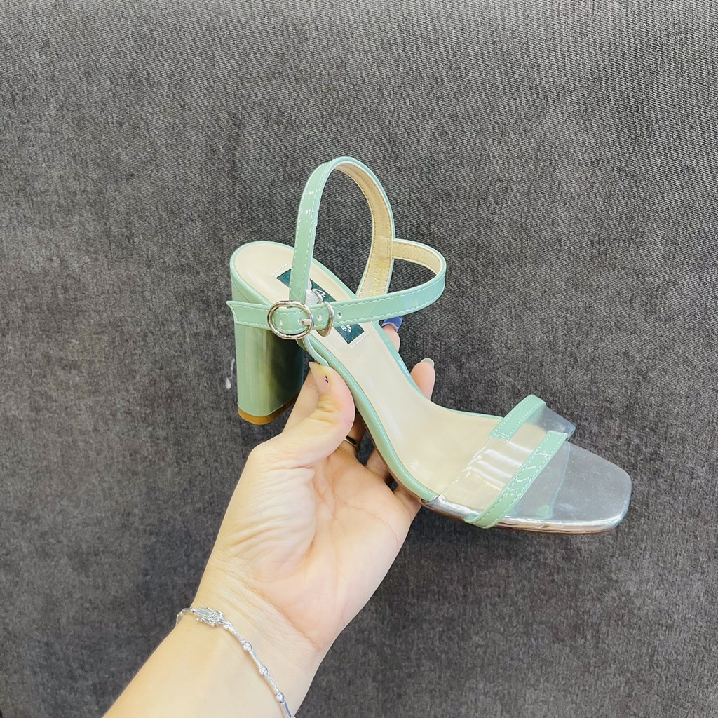 [shop giay minh thu] Sandal 7cm quai trong bảng nhỏ phối màu MT925