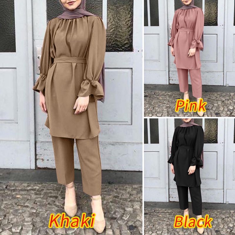 Set đồ Zanzea áo dài tay cổ tròn kèm quần dài lưng thun thời trang cho nữ