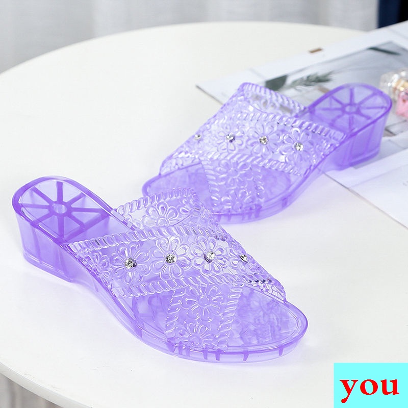 Dép Nhựa Dẻo Đế Xuồng Dày Đính Đá Thời Trang Mùa Hè Cho Nữ