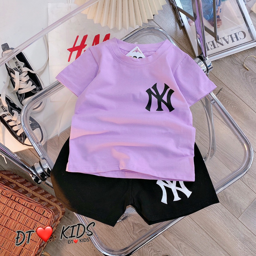 Bộ hè bé trai, bé gái, bộ quần áo cộc tay in hình trâu vàng N.Y cho bé size 8-35kg