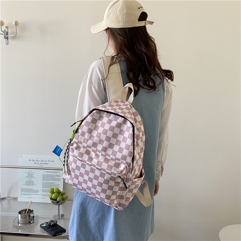 Balo IELGY họa tiết kẻ caro phối màu tương phản phong cách Hong Kong retro dành cho nữ