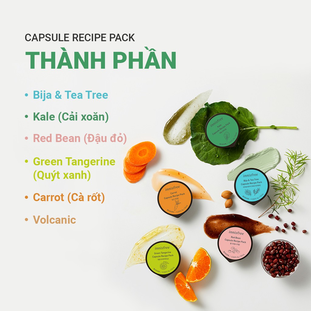 [Mã COSIF05 giảm 10% đơn 400K] Mặt nạ ngủ dạng hủ từ bija &amp; nha đam innisfree Capsule Recipe Pack Bija &amp; Aloe 10ml