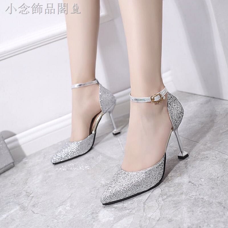 Giày sandal cao gót tiểu thư nhũ óng ánh nhẹ nhàng nữ tính-Kèm ảnh thật