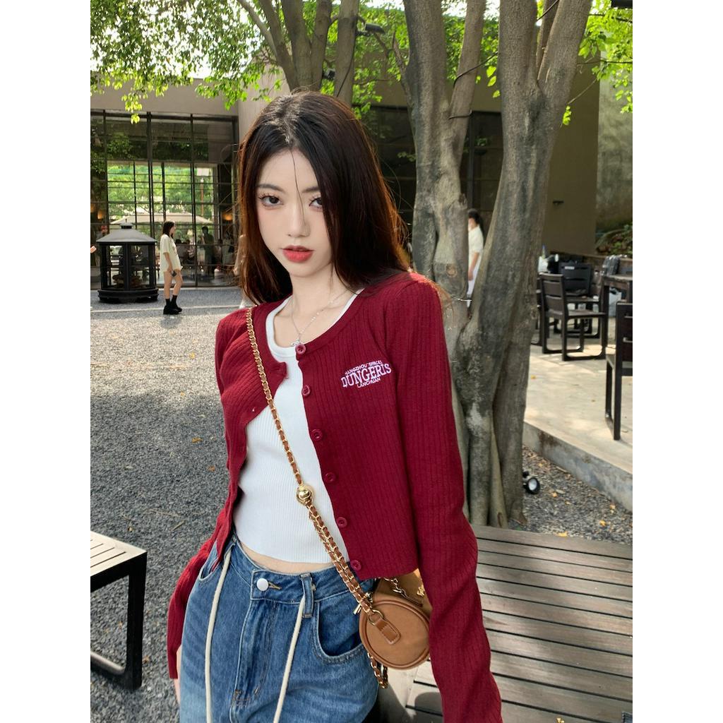 Áo cardigan Dệt Kim In Chữ Phong Cách retro Mỹ 67415