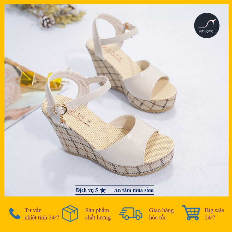 [Giá hủy diệt] [Ảnh Thật] Sandal Nữ Đế Xuồng 2 Mảnh Đế Nguyên Khối Caro 10,5cm Thời Trang Hàn Quốc