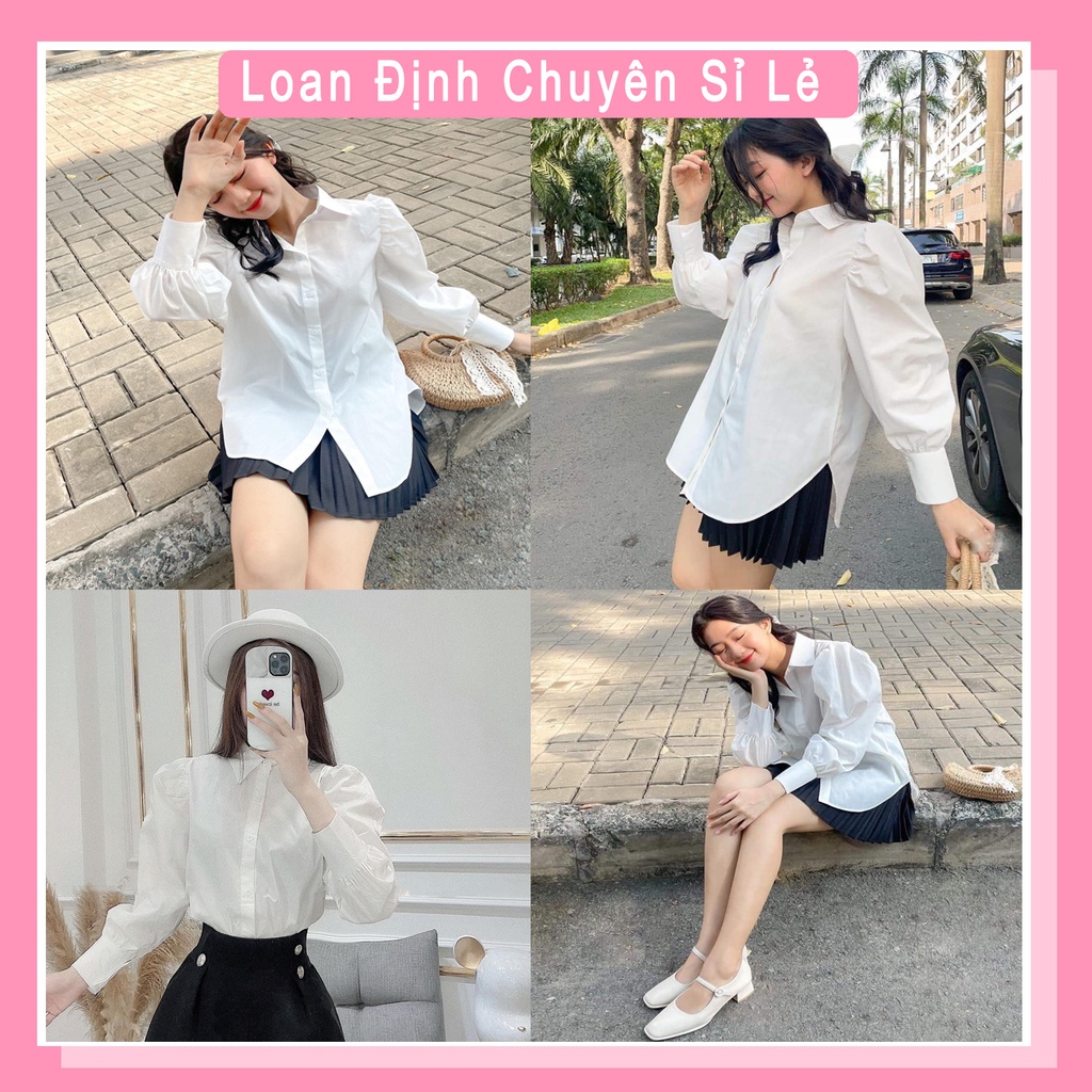 Áo sơ mi trắng tay bồng vạt bầu tiểu thư sơ mi nữ bánh bèo công sở LD0102
