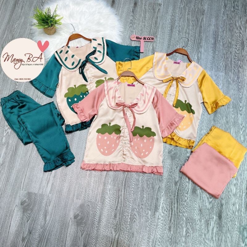 Bộ Lụa Satin Thiết Kế Hoạ Tiết Quả Dâu 🌸 Bộ Đồ Lụa Pijama [HÀNG ĐẸP CHUẨN] | BigBuy360 - bigbuy360.vn