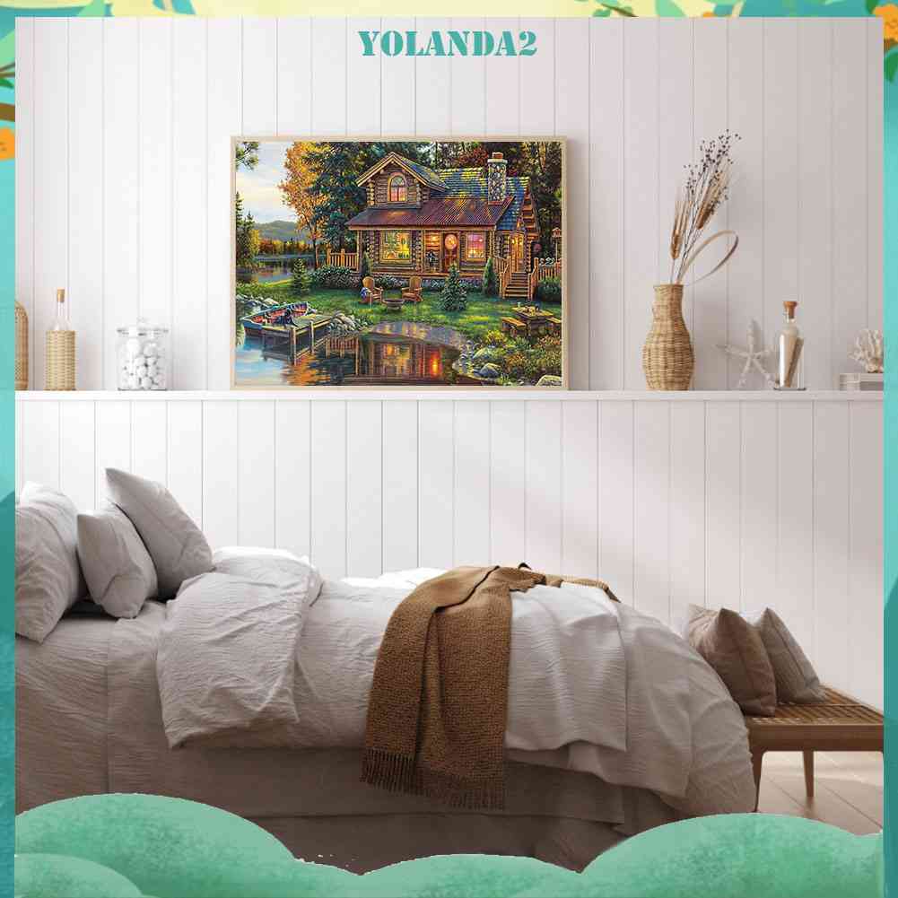 Tranh Đính Đá Kim Cương Toàn Bộ 5D DIY Hình Vẽ Ngôi Nhà Đồng Quê