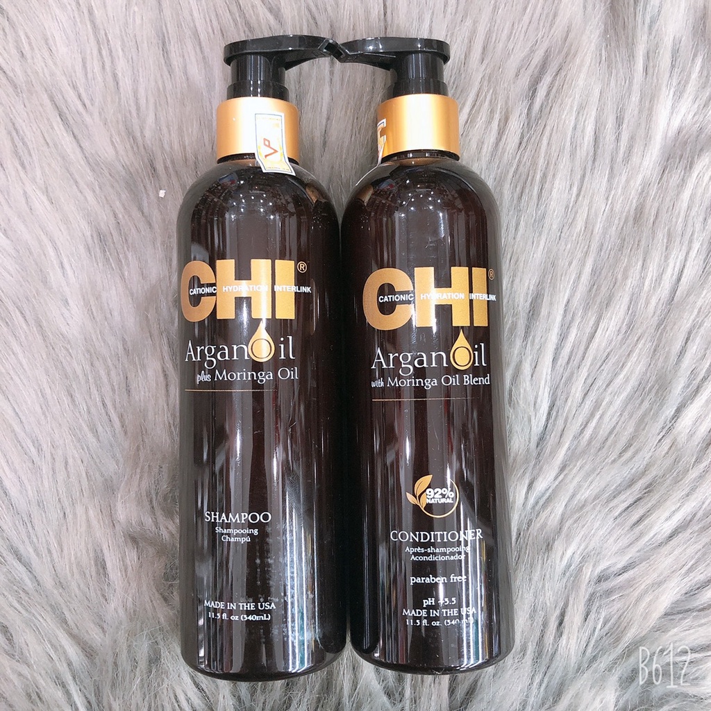 Cặp dầu gội - xả CHI  Argan Oil ml dành cho tóc hư tổn