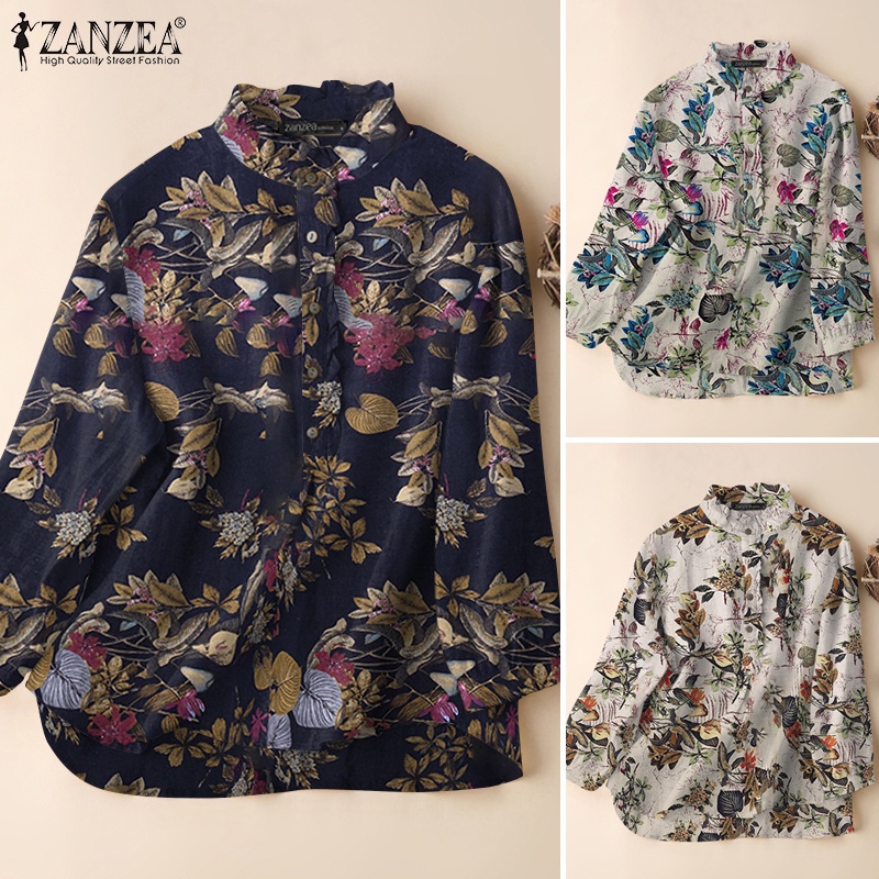 Áo tay dài ZANZEA cổ đứng phong cách đường phố retro dành cho nữ