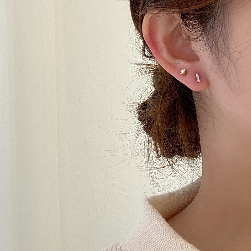 Bông Tai Mạ Bạc 925 Hình Hạt Đậu Đơn Giản Đính Đá Zircon Cho Nữ