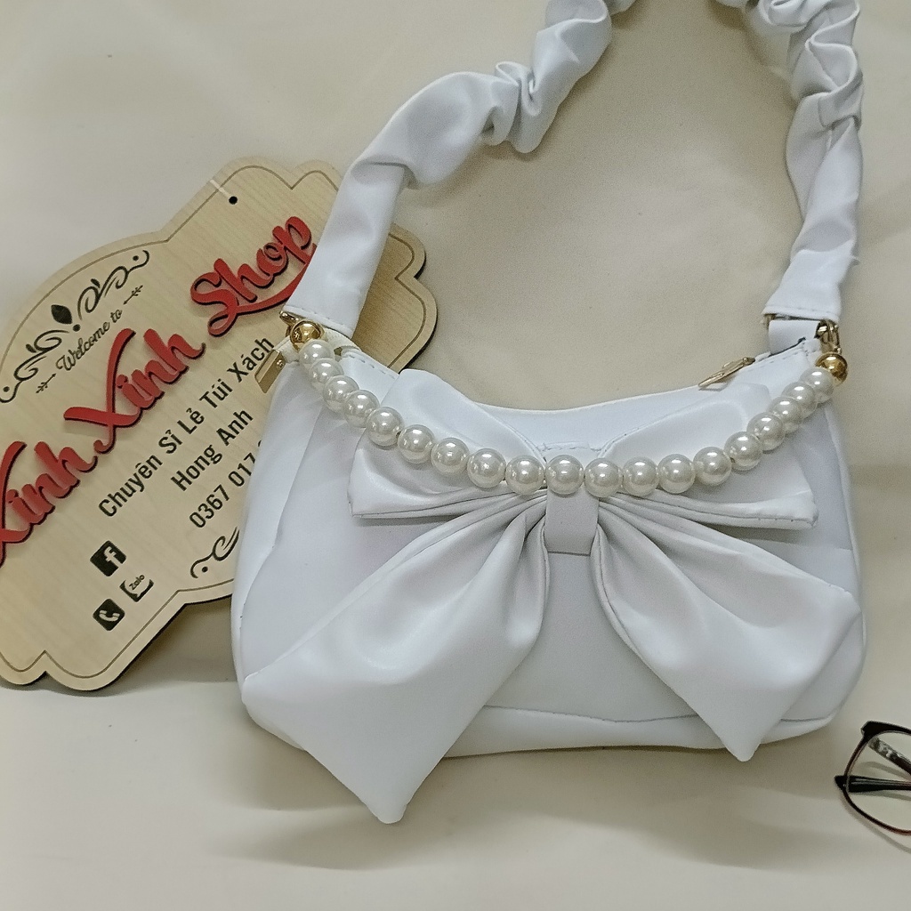 TÚI KẸP NÁCH QUAI RÚM HÌNH NƠ KÈM chuỗi hạt SIÊU XINH, TÚI XÁCH NỮ ĐẸP, PHỤ KIỆN THỜI TRANG HOT