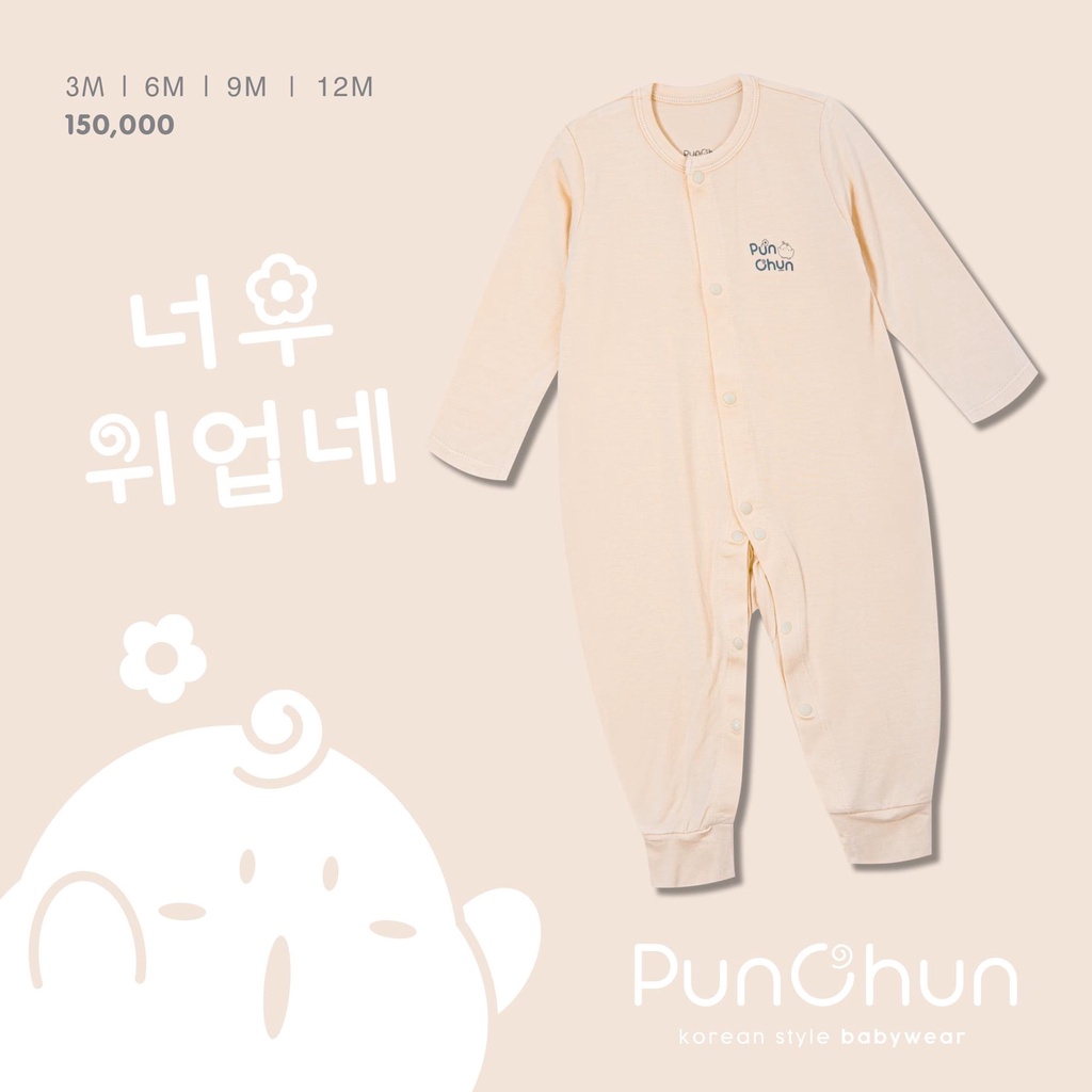 Punchun bộ body dài không tất cho bé trai bé gái, body cotton trẻ em