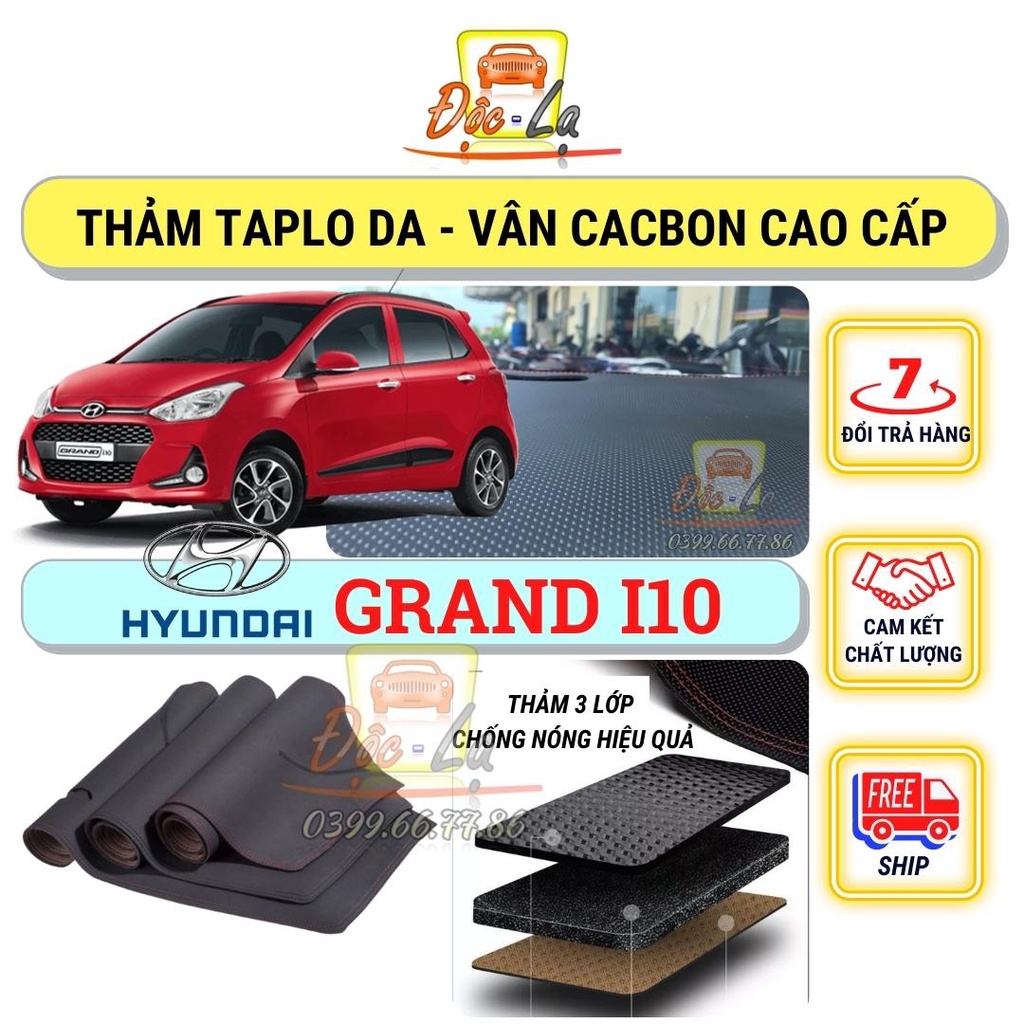 Thảm taplo Hyundai GRAND I10 2013 - 2022 vân Cacbon 3 lớp cao cấp, chống nóng, bảo vệ ô tô hiệu quả