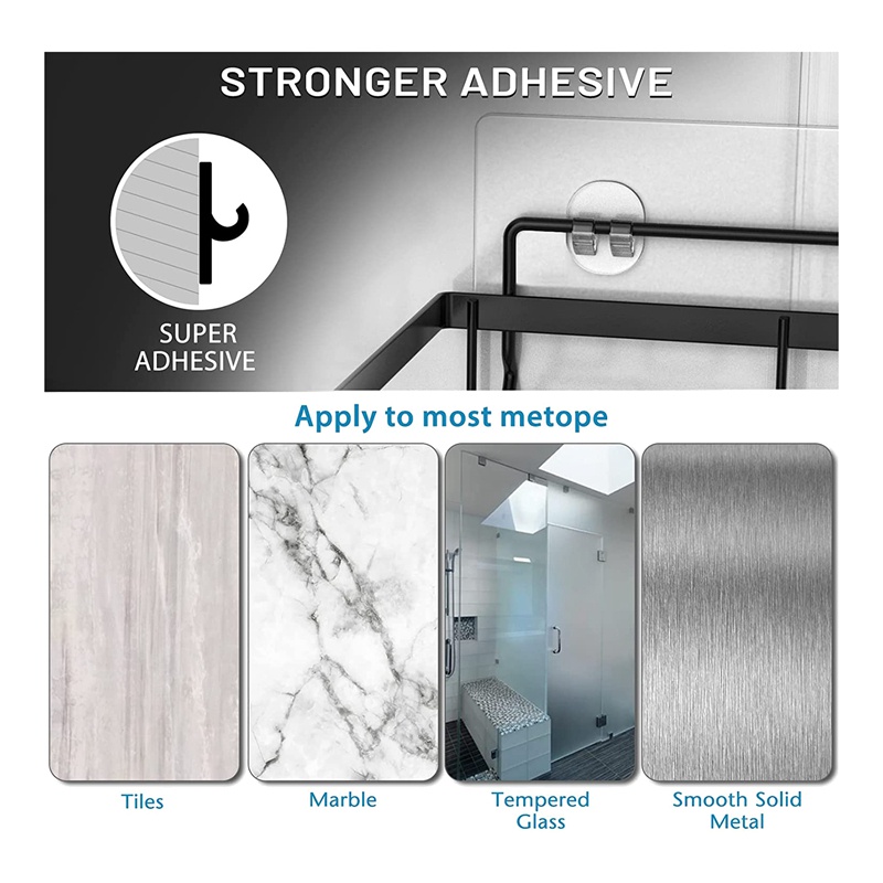 Bộ 2 Kệ Đựng Đồ Dùng Gắn Tường Kèm Móc Treo Tiện Dụng Cho Nhà Tắm