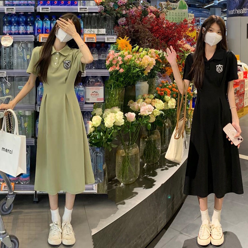 Đầm Sơ Mi Cổ Polo Dáng Chữ A Dài Qua Gối Thêu Họa Tiết Ngọt Ngào Xinh Xắn Thời Trang Cho Nữ