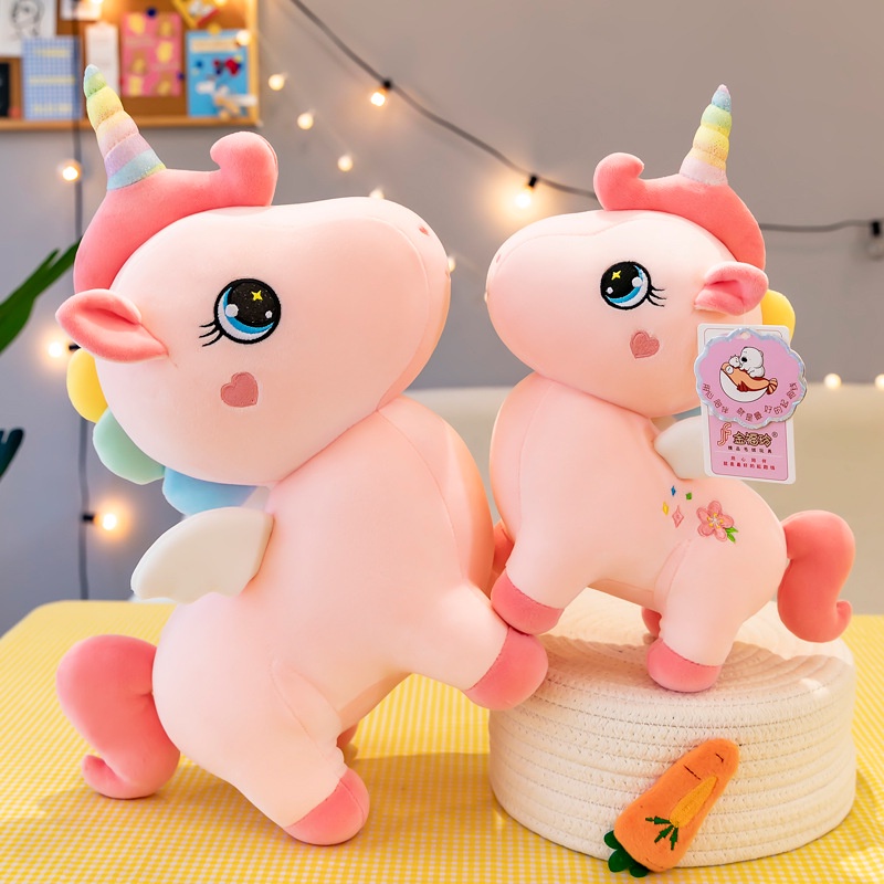 Gấu bông kì lân Unicorn thêu hoa màu hồng dễ thương kích thước 32-40-50-70cm NEOCI