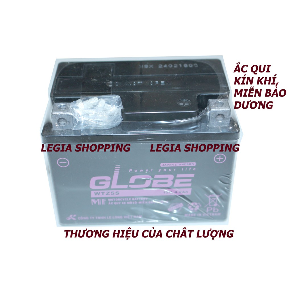 BÌNH ẮC QUI XE MÁY GLOBE WTZ5S - 12V 4.2AH GẮN WAVE RS100, RS110, AIR BLADE 110, EXCITER 135 / 150