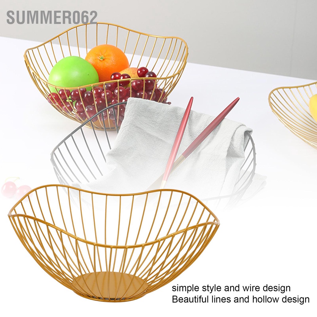Summer062 Dây trái cây Bát có thể thở được rỗng chống lật Làm dày bằng kim loại bền Rổ đựng cho Bánh mì rau