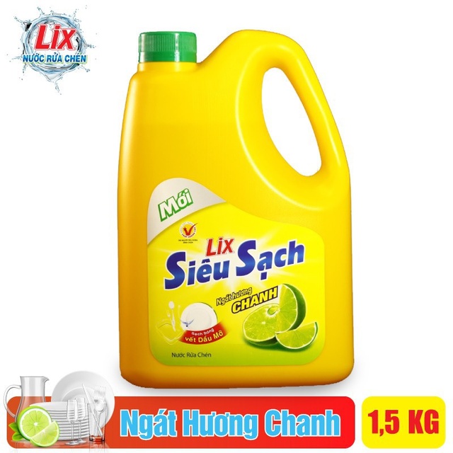 Nước rứa chén Lix siêu sạch 1.5kg hương chanh và trà