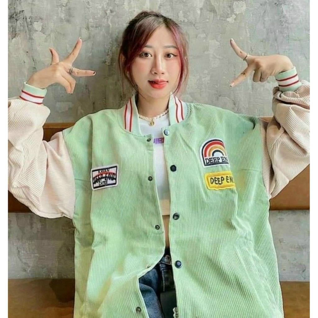 Áo Khoác Nhung Gân Form Rộng BomBer Thêu Hình Cầu Vồng | BigBuy360 - bigbuy360.vn