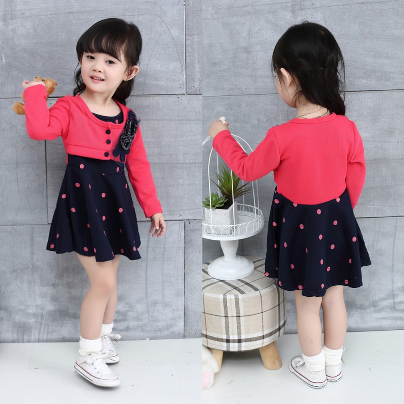 Đầm xòe bằng cotton họa tiết chấm bi dễ thương cho bé gái