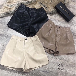 Quần sooc da nữ cạp chun thời trang