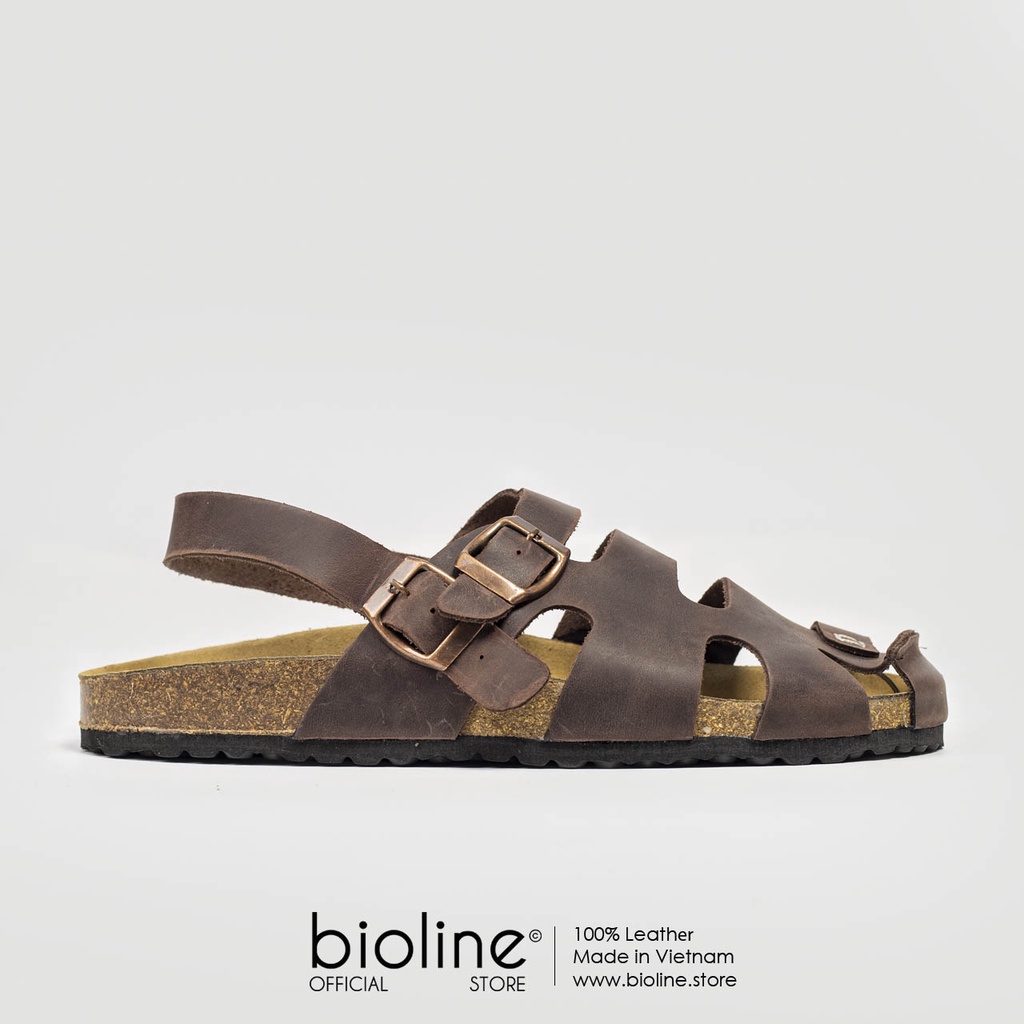 Giày sandals dáng rọ quai hậu da bò thật nam nữ đế trấu, xăng đan học sinh đi học cao cấp Bioline Birken