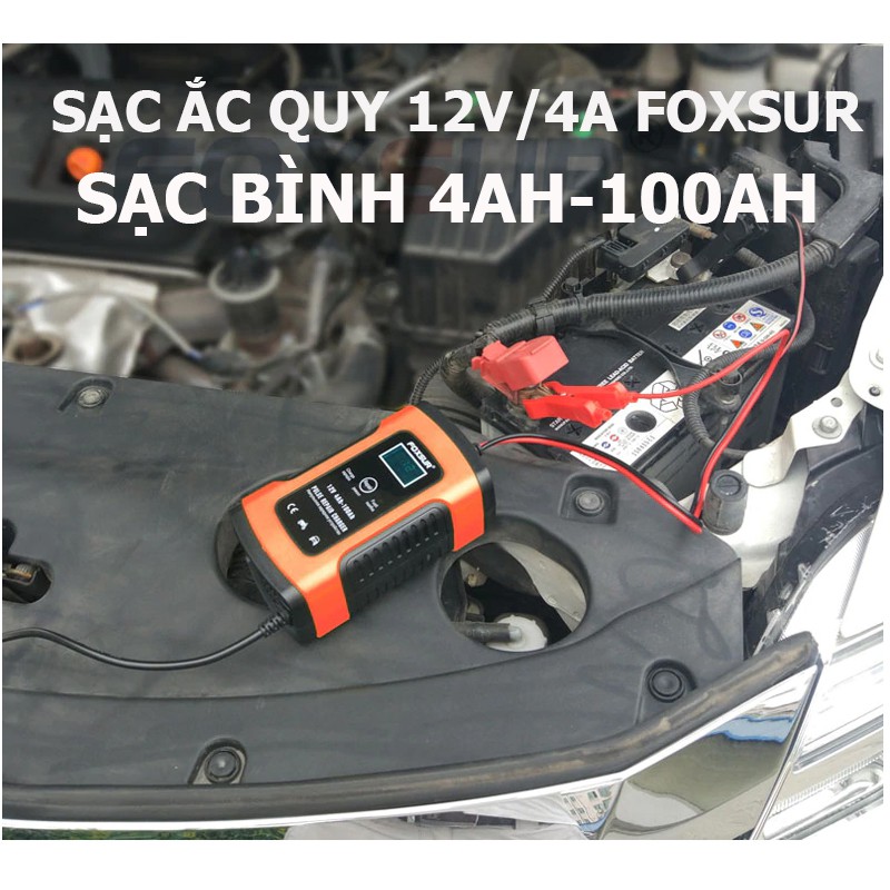 Máy sạc bình ắc quy 12V FOXSUR,máy sạc acquy ,tự ngắt khi đầy , bảo dưỡng phục hồi ắc quy bằng khử sunfat