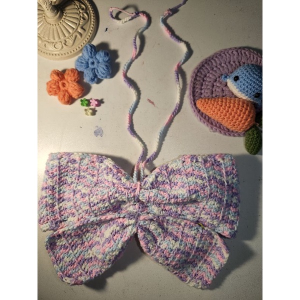 Áo len móc croptop crochet handmade màu sắc ngọt ngào hình thật