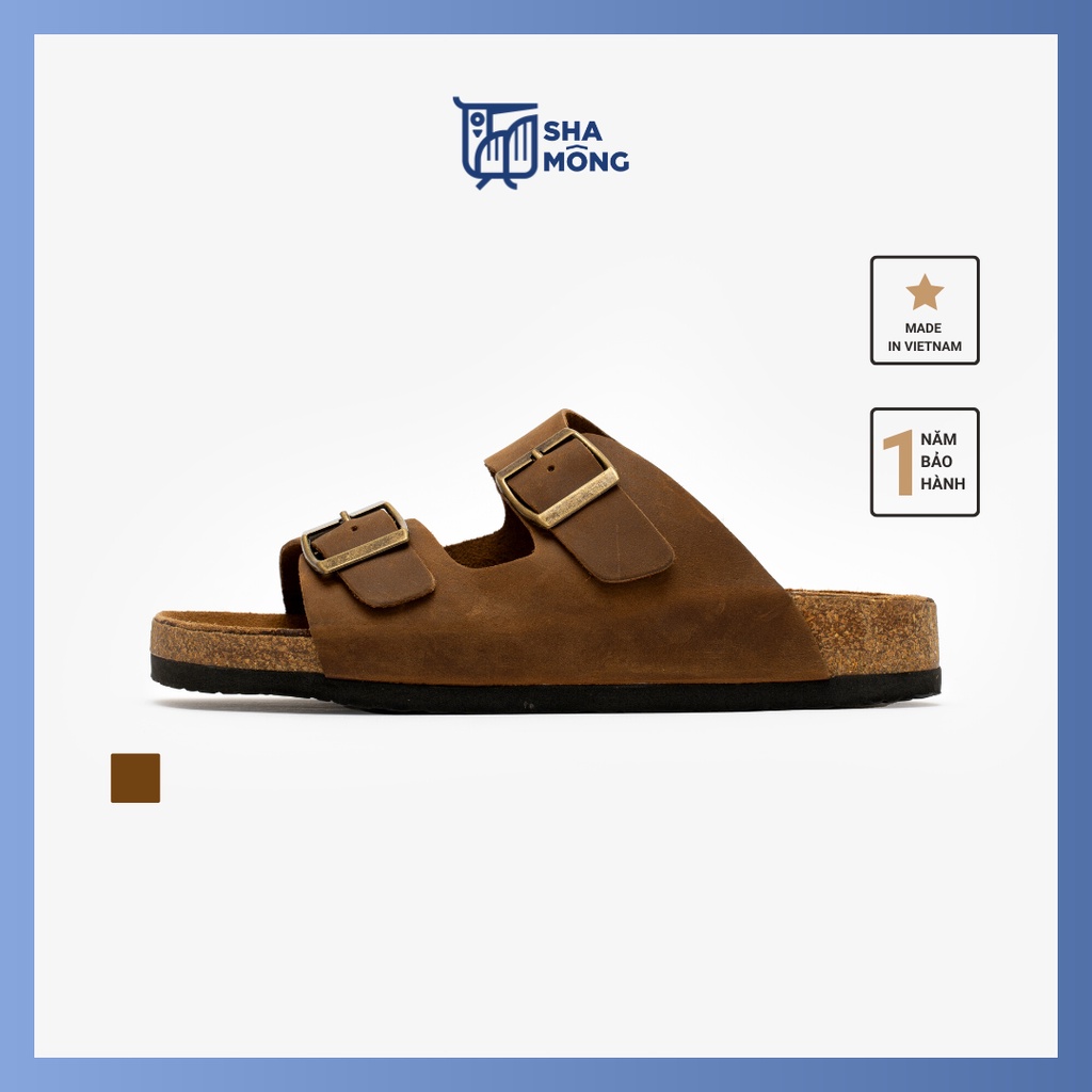 Dép đế trấu quai ngang da thật by Shamong vintage made in Vietnam bảo hành 1 năm mã DDT