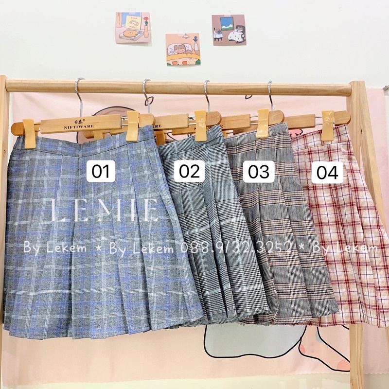 Chân váy kẻ xếp li hàng qc
