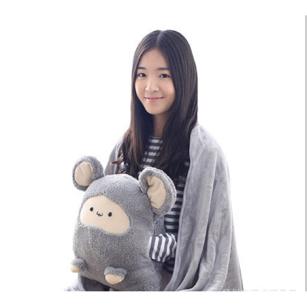 Bộ chăn gối văn phòng 3 trong 1 chuột bông xám smile