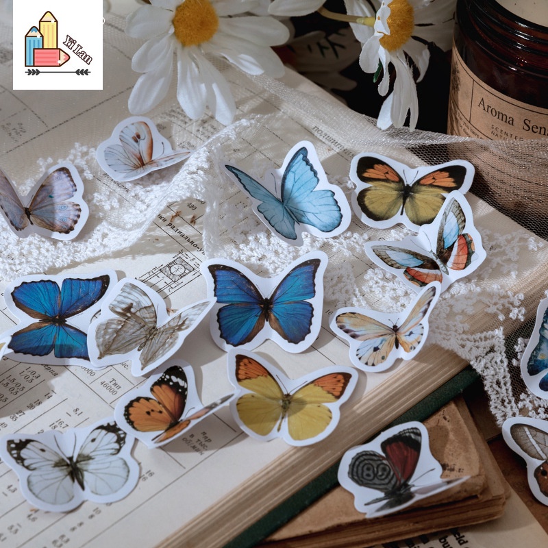 Set 46 Miếng Dán Trang Trí Sổ Tay/Nhật Ký Hình Bướm DIY