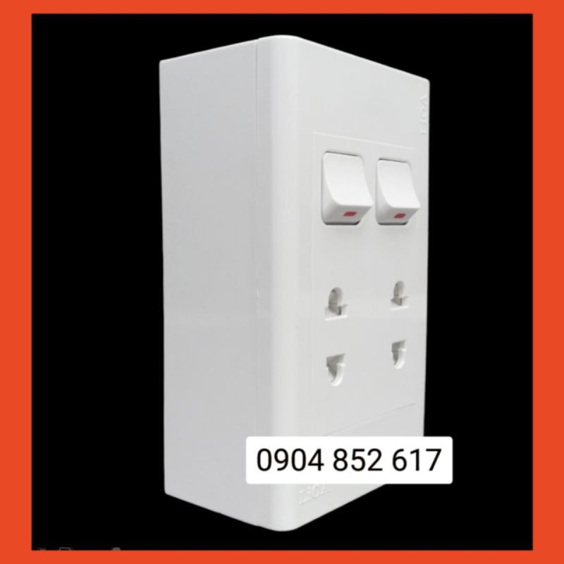 Combo 2 ổ cắm điện 2 chấu + 2 công tắc đèn lắp nổi LiOA