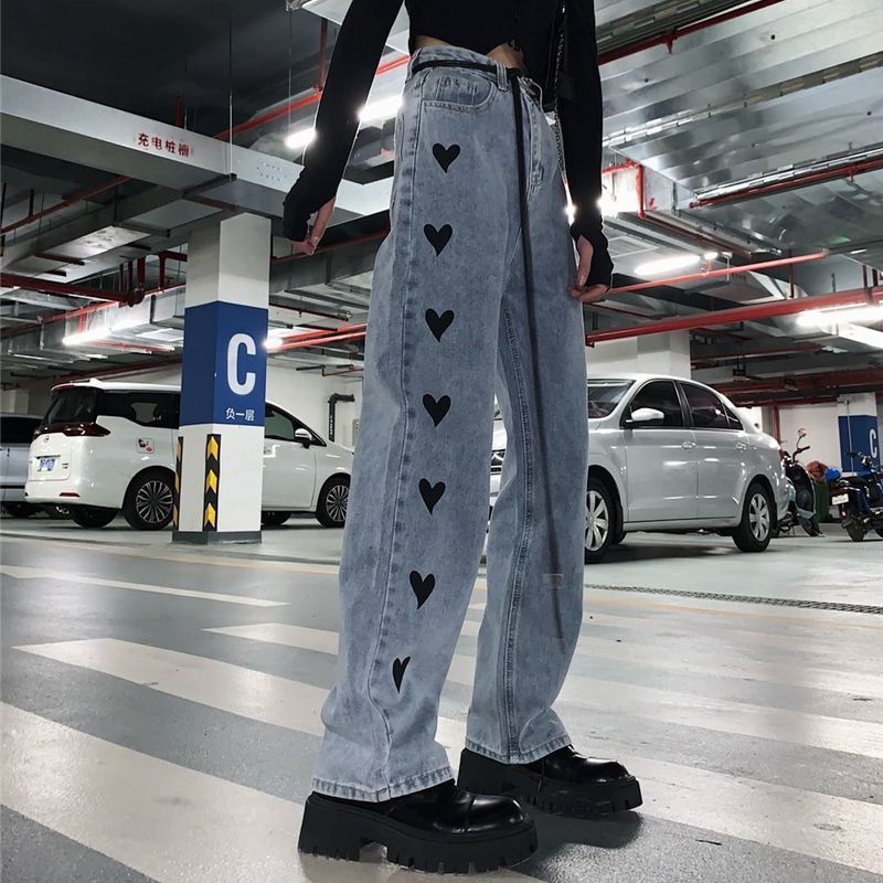 Quần jeans Dài Lưng Cao Ống Rộng Thời Trang Xuân Thu Cho Nữ
