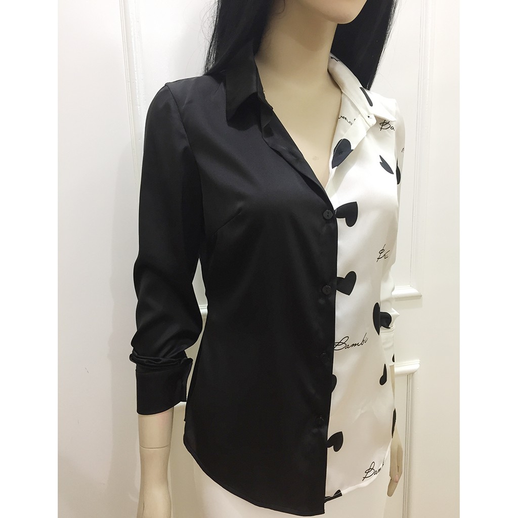 Áo sơ mi lụa nữ 💖đen vàng💖Áo công sở nữ dài tay cổ đức cá tính sang trọng | BigBuy360 - bigbuy360.vn
