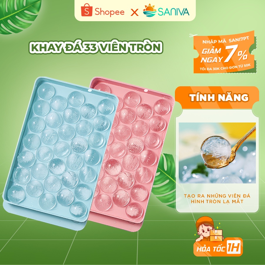 Khay Làm Đá Bi Tròn 33 Viên Làm Băng Nhựa PP Cao Cấp Có Nắp Đậy Dễ Dàng Tạo Hình Cho Đá, Thạch Rau Câu