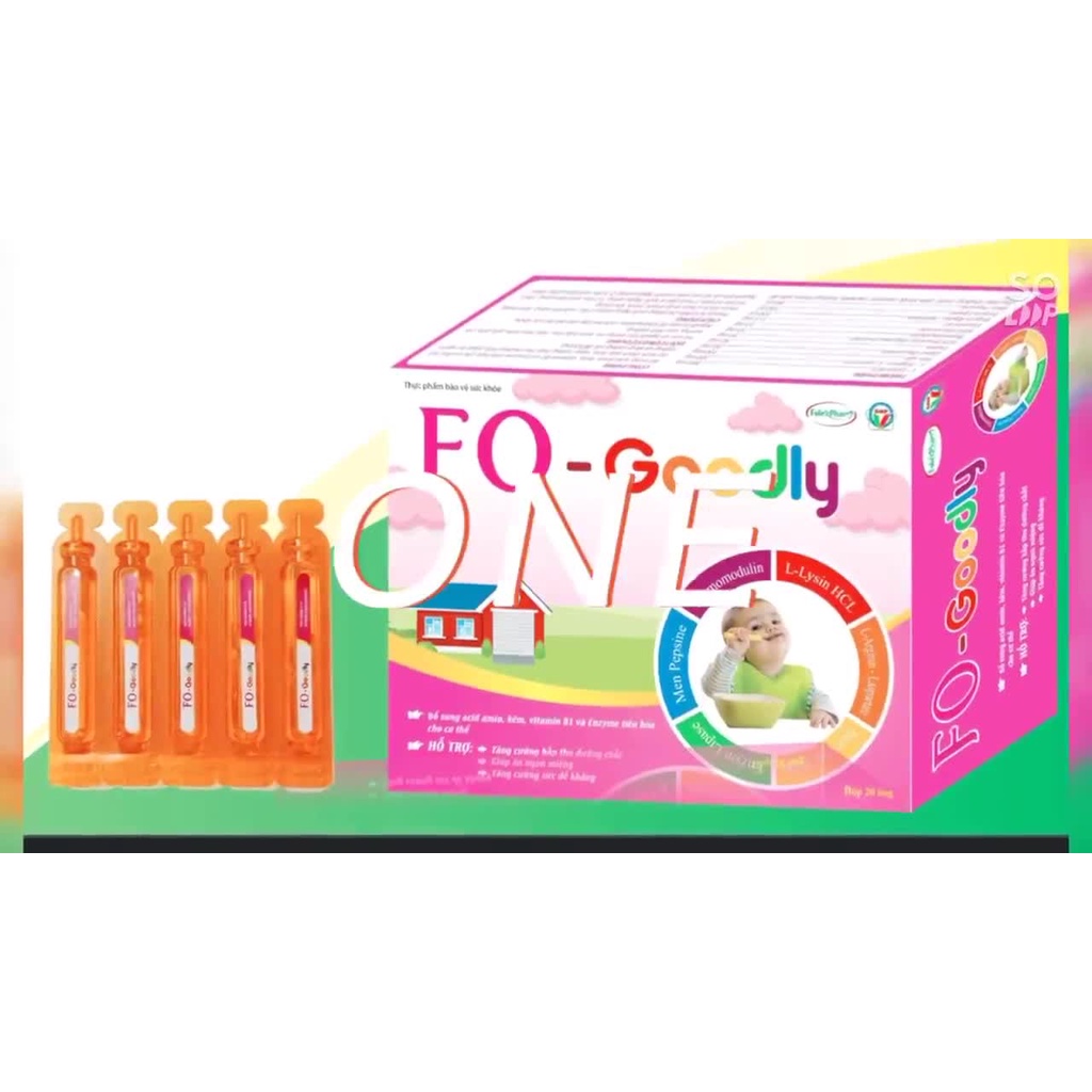 Fo -Goodly bổ sung acid amin ,kẽm ,vitamin b1 ,enzyme tiêu hóa cho cơ thể ,hỗ trợ tăng cường hấp thu dưỡng chất