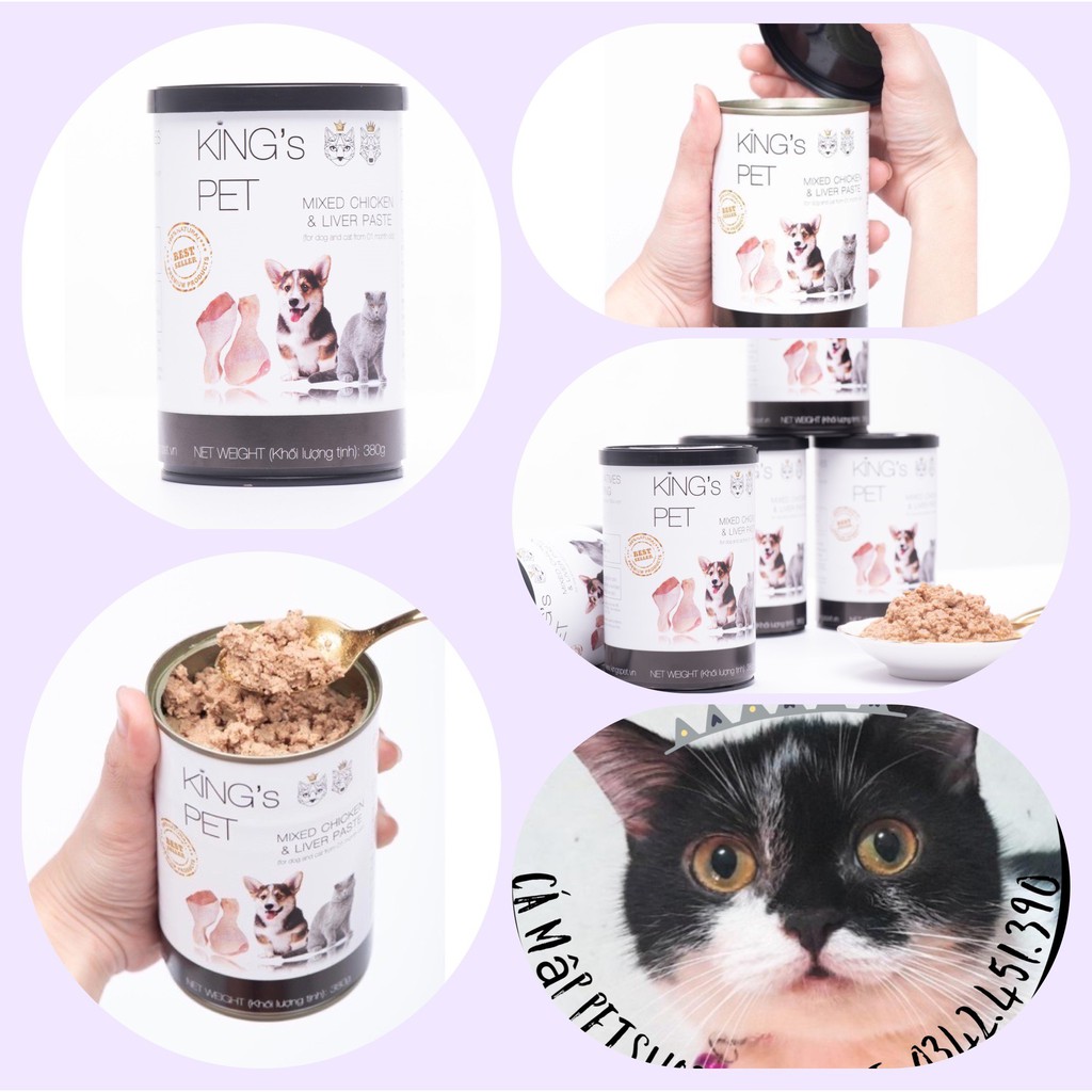 Pate cho mèo King's Pet, Pate cho chó mèo từ 1 tháng tuổi - Lon 380gr
