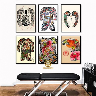 [VT1-65] Tranh Mẫu Xăm - Tranh Tattoo Trang Trí Tiệm Xăm Tattoo Phong Cách Vintage Nhật Bản
