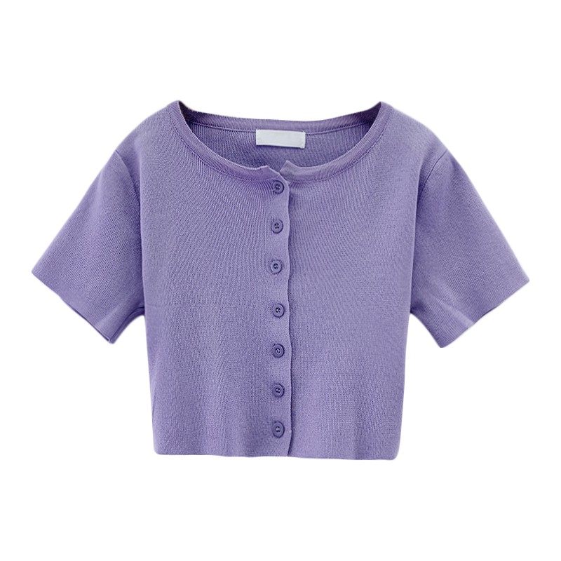 Áo Croptop Dệt Kim Ngắn Tay Thiết Kế Xinh Xắn Cho Nữ