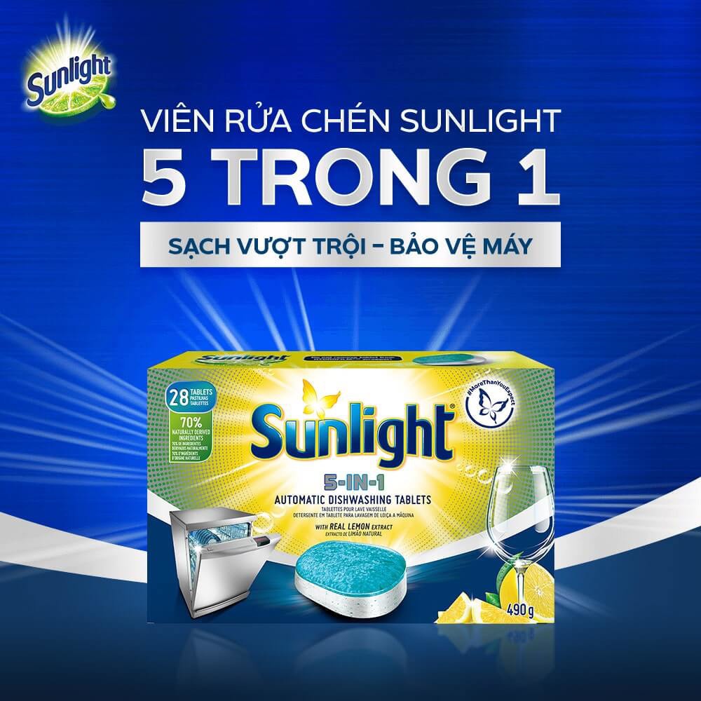 Viên rửa chén bát SUNLIGHT 5 TRONG 1 1hop 28vien