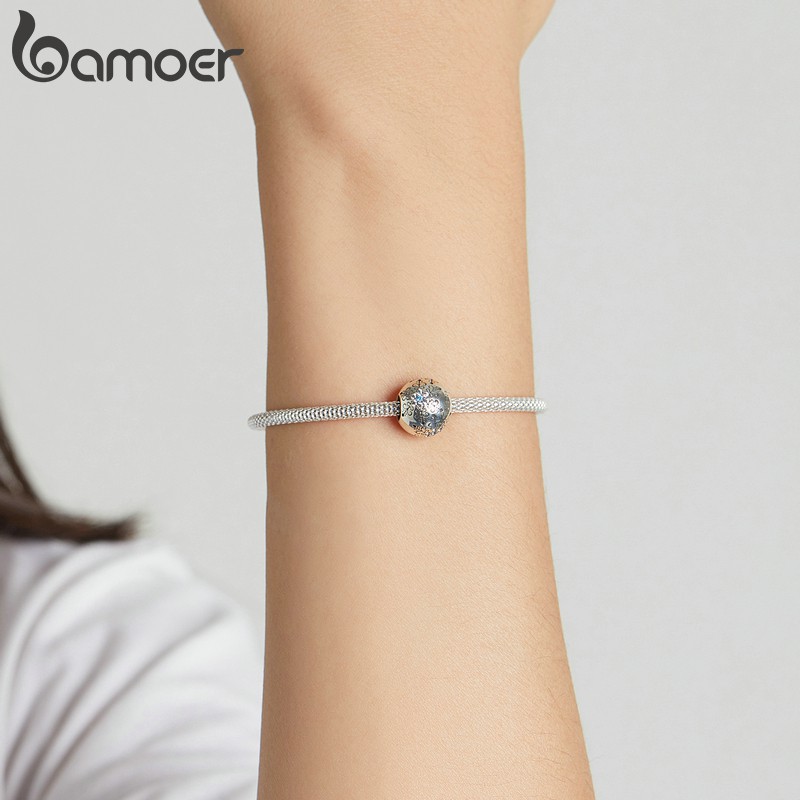 Hạt xỏ Bamoer BSC513 bằng bạc họa tiết hoa tuyết làm vòng tay thời trang DIY