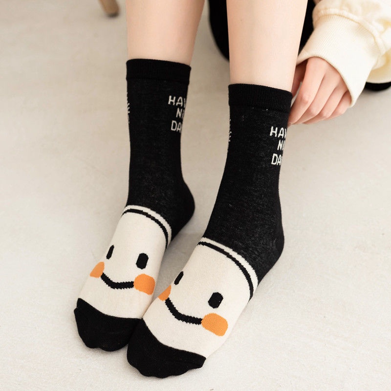 Vớ cotton In Họa Tiết Mặt Cười Thời Trang Thu Đông Dành Cho Nữ
