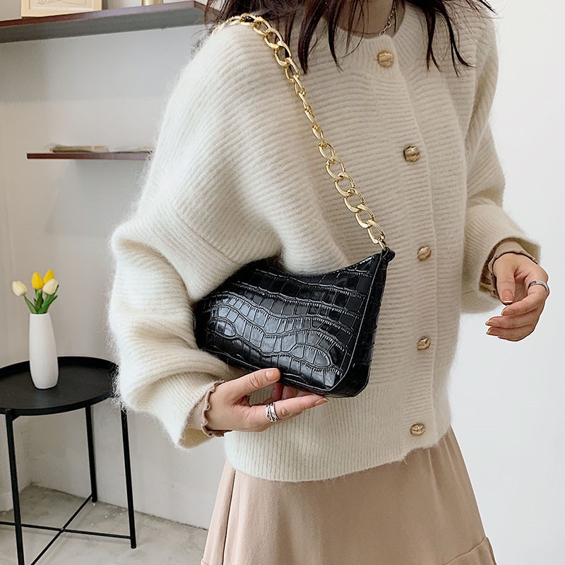 Túi đeo vai họa tiết da cá sấu thời trang mùa thu cho nữ 2021