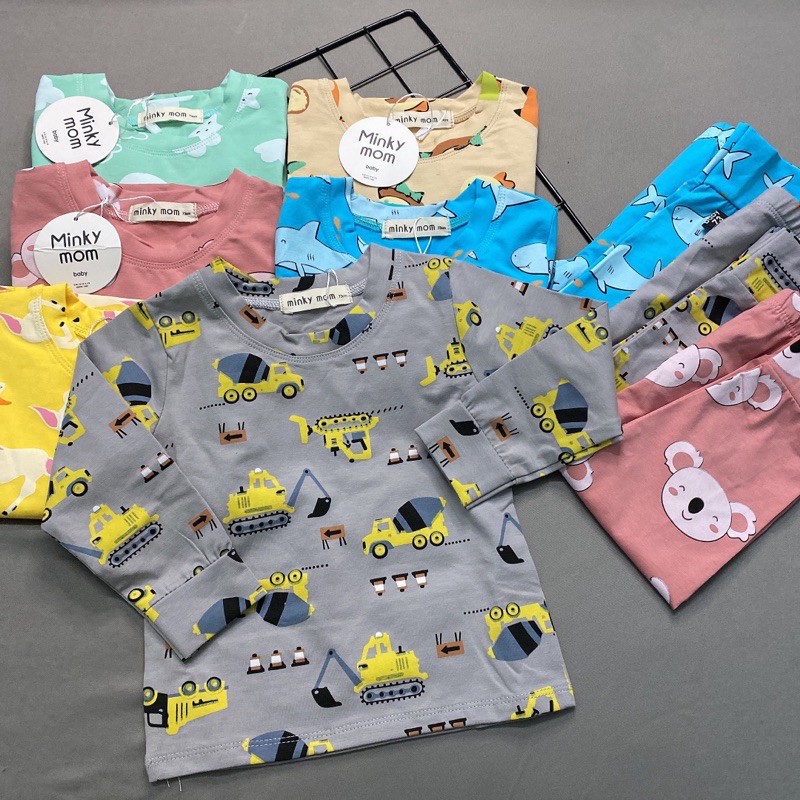 BỘ DÀI TAY MINKYMOM COTTON LẠNH IN HOẠ TIẾT [ baby shark -pony-xe]