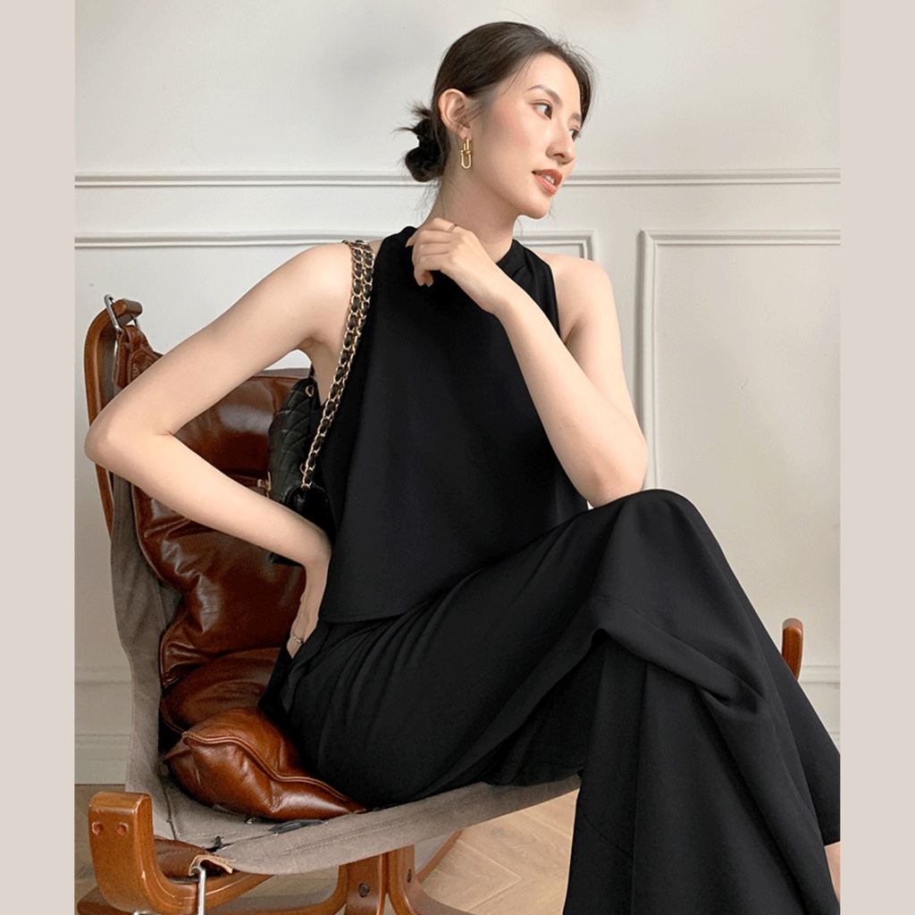 B43 Set Bộ Áo Yếm Kèm Quần Ống Suông Culottes Sang Trọng